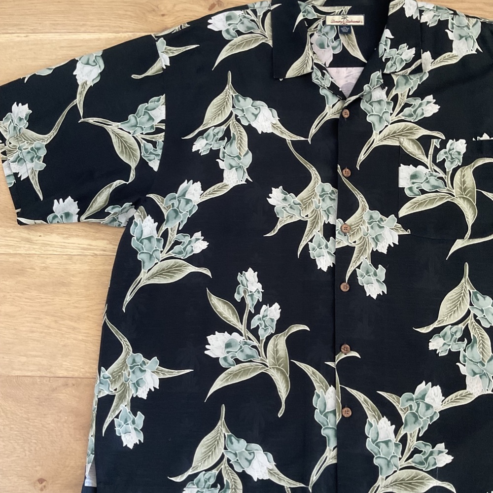 Tommy Bahama Black Floral Hawaiian Shirt - Picture 2 of 7
